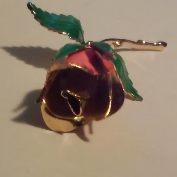 Rose Brooch Pin Gold Pink Green In Original Box New 3" Long 1 3/4" Wide - Picture 4 of 5